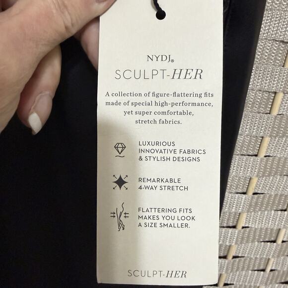 NYDJ Marilyn Straight Faux Leather Jeans Women 14 Black Sculpt Her Lift Tuck NEW - Picture 8 of 12